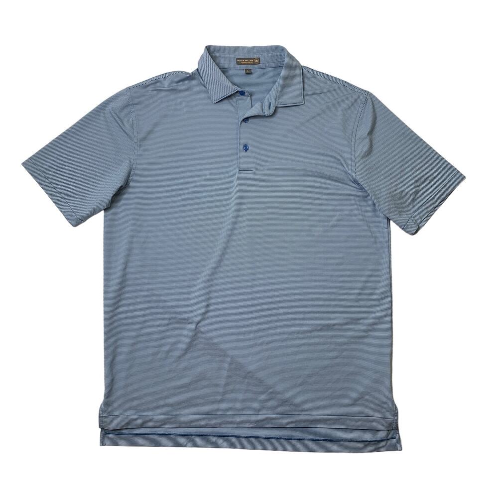 Peter Millar Polo Shirt Mens L Large Teal Blue White Summer Comfort Stripe Golf